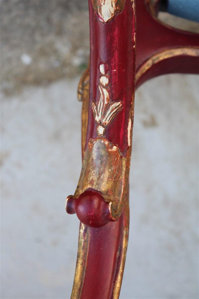 Sicilian Baroque Style Armchairs in Red Lacquer, 1930s, Set of 2