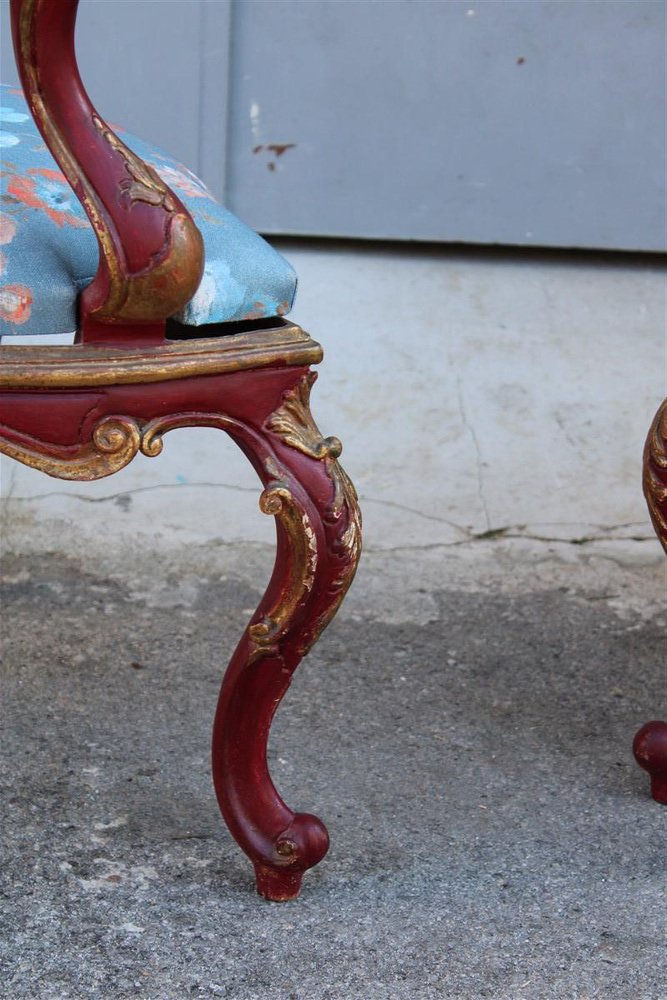 Sicilian Baroque Style Armchairs in Red Lacquer, 1930s, Set of 2