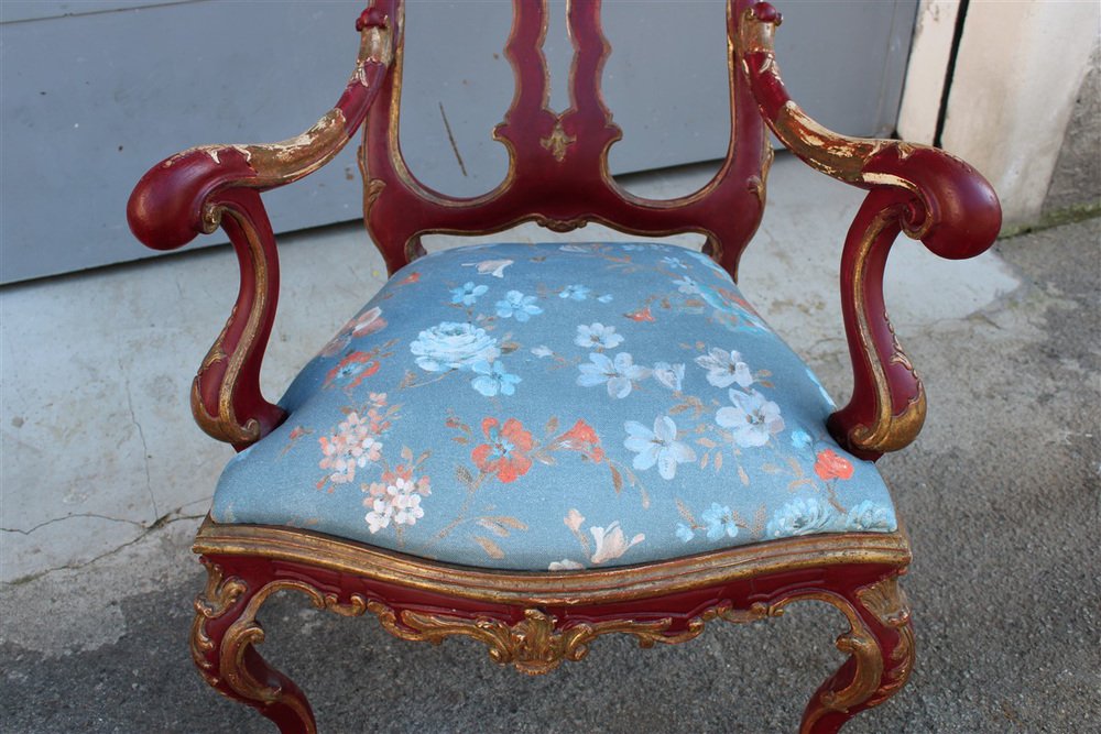 Sicilian Baroque Style Armchairs in Red Lacquer, 1930s, Set of 2