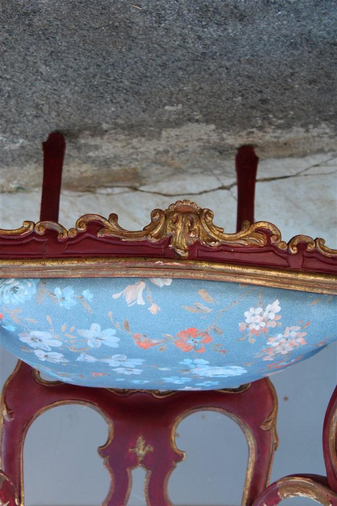 Sicilian Baroque Style Armchairs in Red Lacquer, 1930s, Set of 2