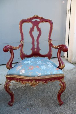 Sicilian Baroque Style Armchairs in Red Lacquer, 1930s, Set of 2-EH-1150939