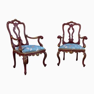 Sicilian Baroque Style Armchairs in Red Lacquer, 1930s, Set of 2-EH-1150939