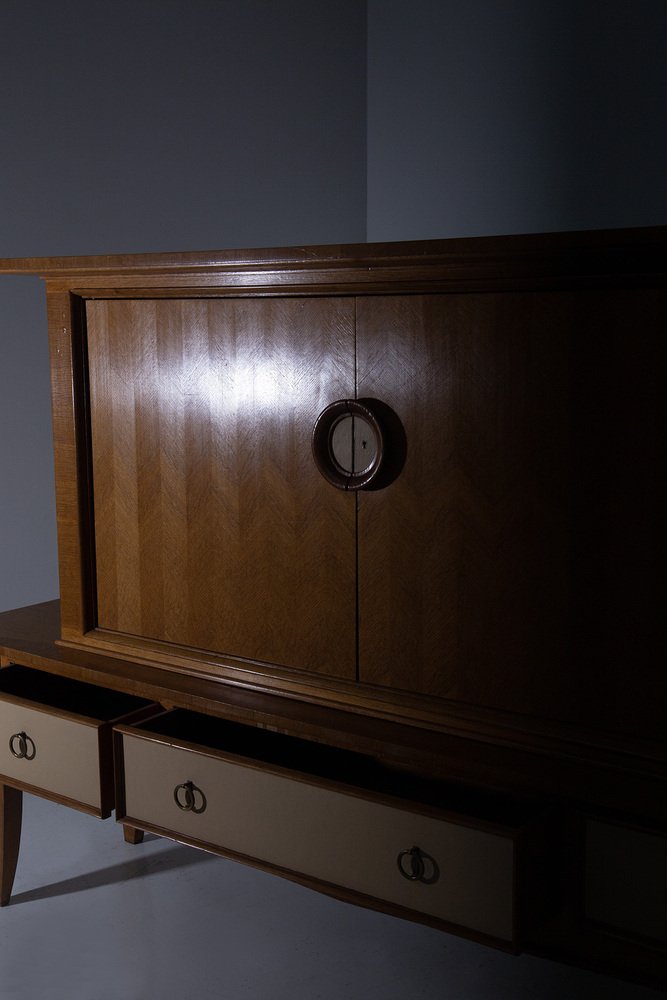 Side Cabinet in Leather and Brass attributed to Maxime