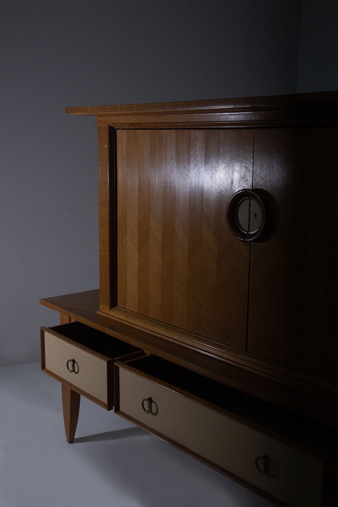 Side Cabinet in Leather and Brass attributed to Maxime