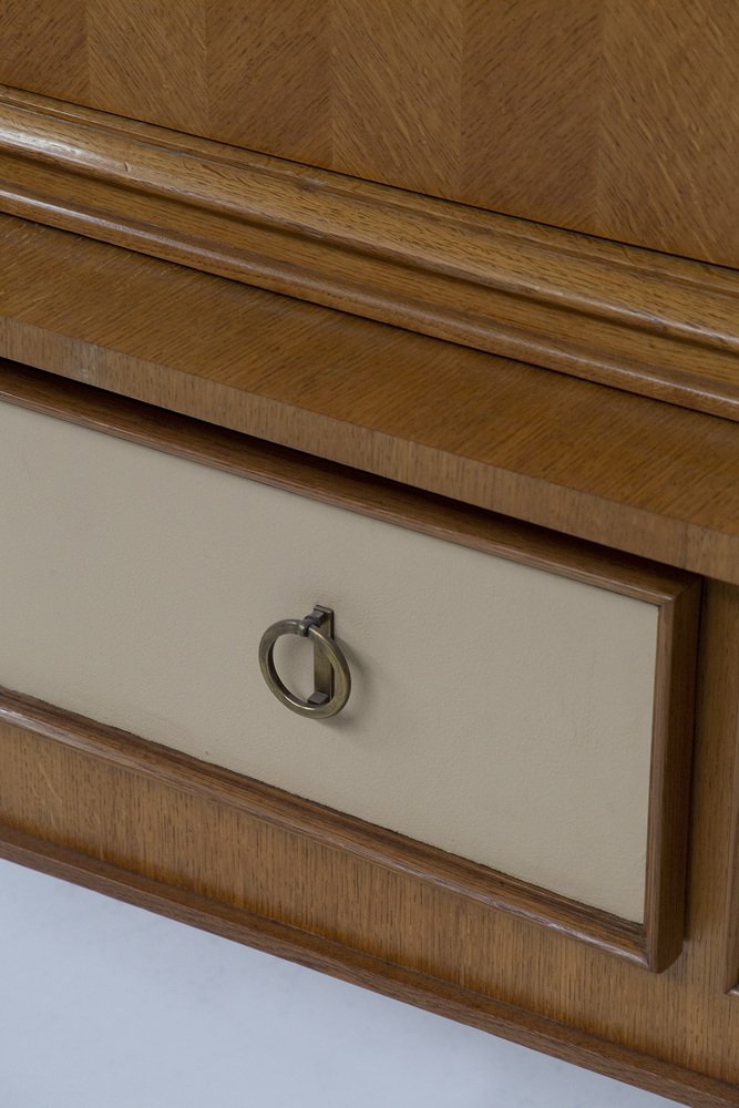 Side Cabinet in Leather and Brass attributed to Maxime