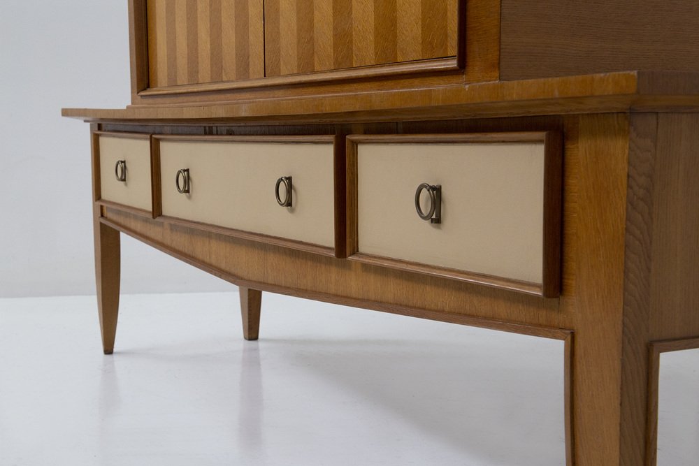 Side Cabinet in Leather and Brass attributed to Maxime