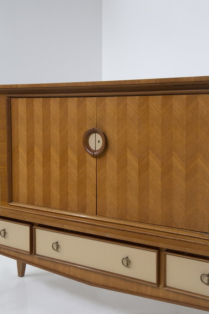 Side Cabinet in Leather and Brass attributed to Maxime