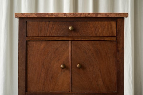 Side Cabinet in Walnut and Red Marble, 1940s-FEW-2024194