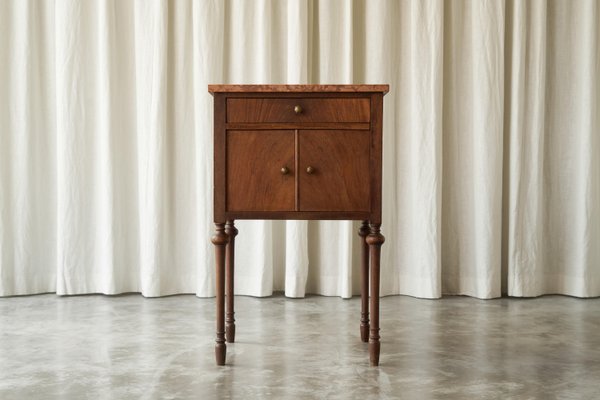 Side Cabinet in Walnut and Red Marble, 1940s-FEW-2024194