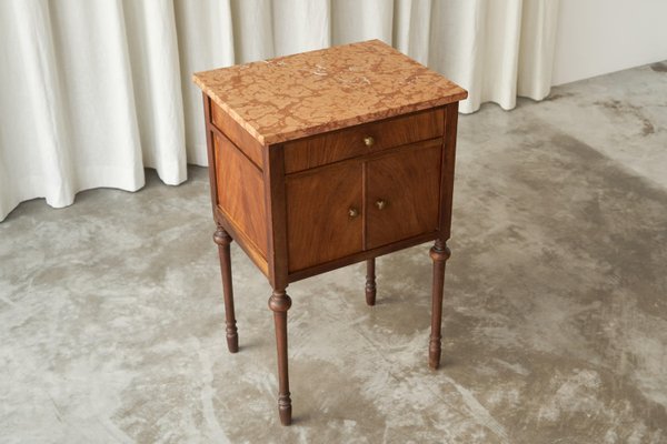 Side Cabinet in Walnut and Red Marble, 1940s-FEW-2024194