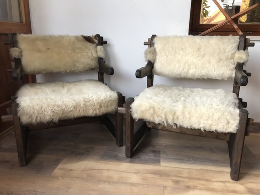 Side Chairs in Lambs Wool, Set of 2-OXJ-1188923