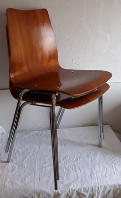 Side Chairs with Tubular Steel and Plywood Seats from Mauser Werke Waldeck, 1970s, Set of 2-HOI-772591