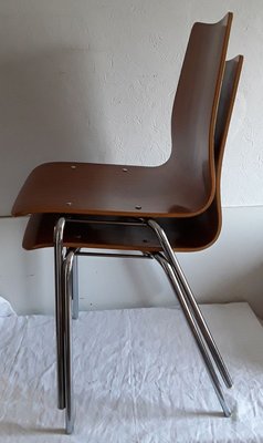 Side Chairs with Tubular Steel and Plywood Seats from Mauser Werke Waldeck, 1970s, Set of 2-HOI-772591