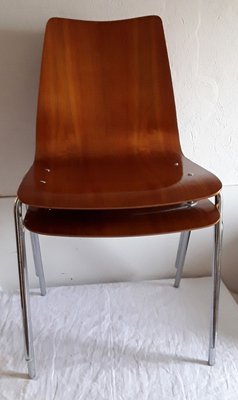 Side Chairs with Tubular Steel and Plywood Seats from Mauser Werke Waldeck, 1970s, Set of 2-HOI-772591