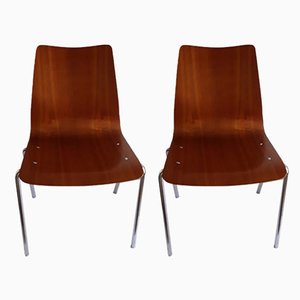 Side Chairs with Tubular Steel and Plywood Seats from Mauser Werke Waldeck, 1970s, Set of 2-HOI-772591