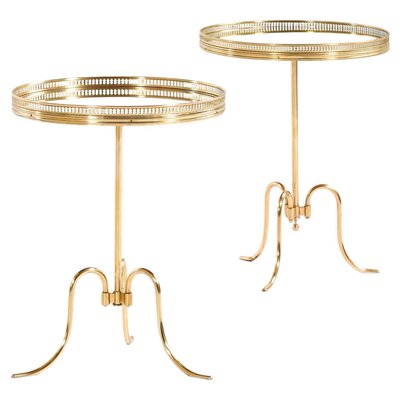 Side / Cocktail Tables in Brass and Circular Mirror Glass Tops, 1940s, Set of 2-SC-2032650