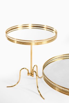 Side / Cocktail Tables in Brass and Circular Mirror Glass Tops, 1940s, Set of 2-SC-2032650