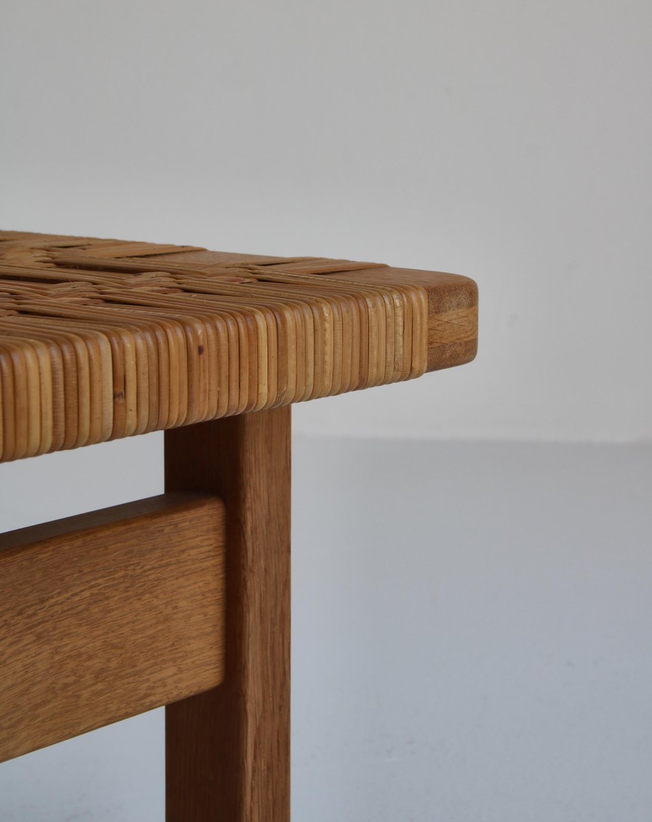 Side Table Bench in Oak & Rattan Cane by Børge Mogensen for Fredericia, Denmark, 1950s