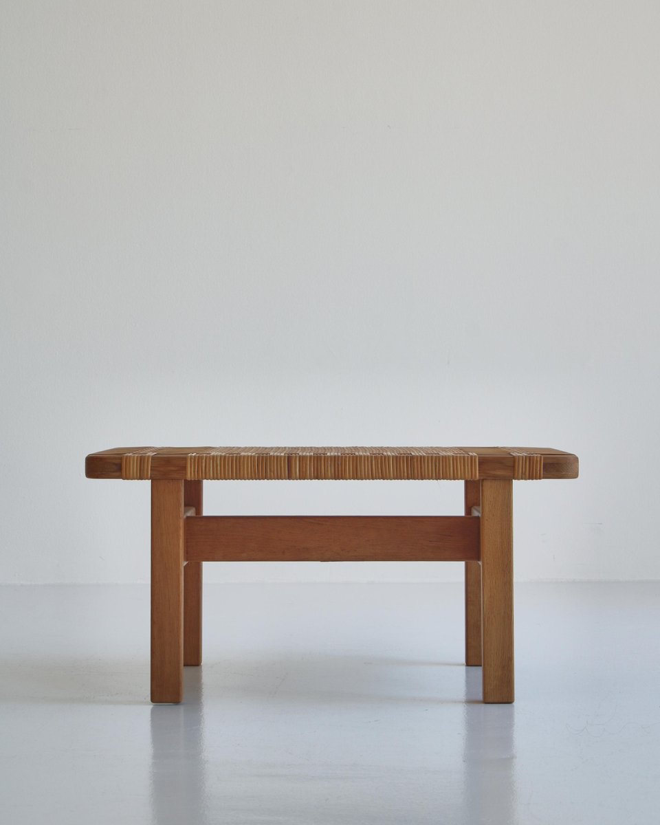 Side Table Bench in Oak & Rattan Cane by Børge Mogensen for Fredericia, Denmark, 1950s