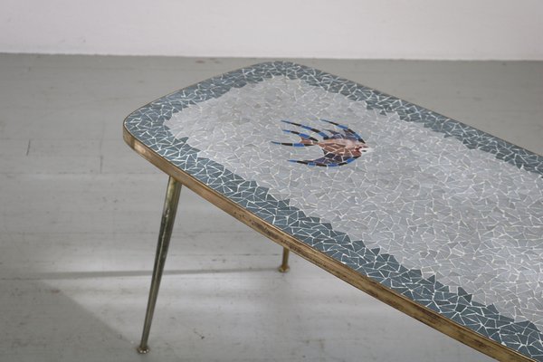 Side Table with Fish Motif in Glass Mosaic, 1950s-AA-1744254