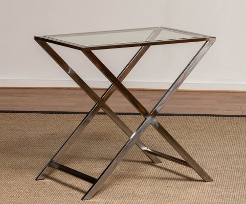 Side Table with Glass Top & X or Cross Legs in the style of Milo Baughman-JE-989225