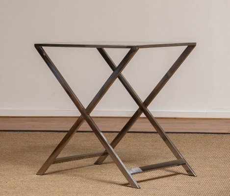 Side Table with Glass Top & X or Cross Legs in the style of Milo Baughman-JE-989225