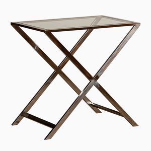 Side Table with Glass Top & X or Cross Legs in the style of Milo Baughman-JE-989225