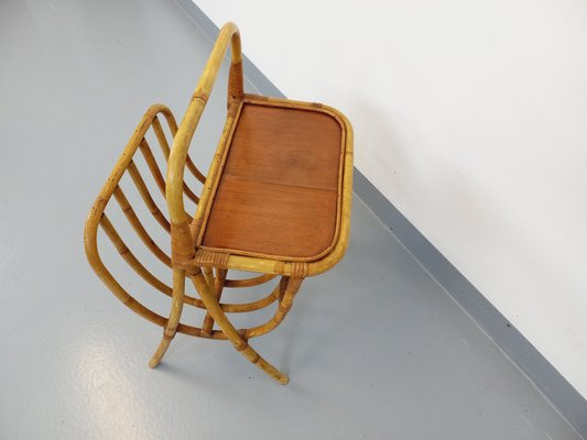 Side Table with Rattan and Wood Magazine Rack, 1960s-AHO-1758393