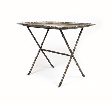 Side Table with Tray in Faux Bamboo & Silvered Brass from Maison Bagues, France, 1960s-LYQ-1719011