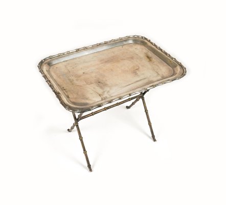 Side Table with Tray in Faux Bamboo & Silvered Brass from Maison Bagues, France, 1960s-LYQ-1719011