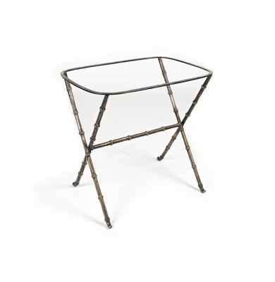 Side Table with Tray in Faux Bamboo & Silvered Brass from Maison Bagues, France, 1960s-LYQ-1719011