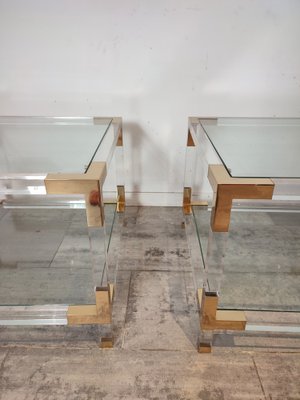 Side Tables in Acrylic Glass and Brass, 1970s, Set of 2-WBX-1332685