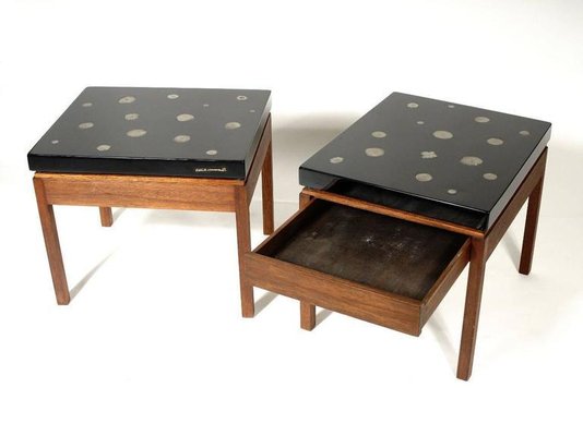 Side Tables in Black Resin and Marcasite by E. Allemeersch, Set of 2-NJJ-955129