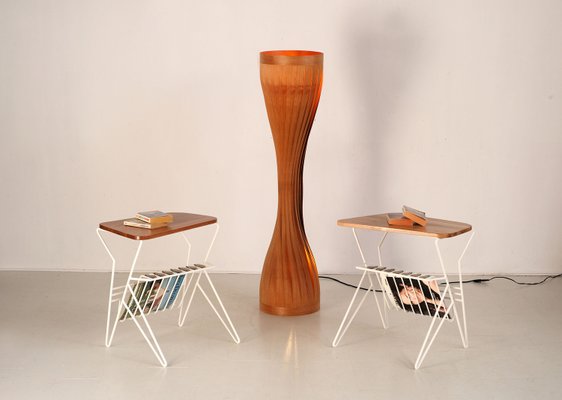 Side Tables in Elm and Lacquered Metal, France, 1950, Set of 2-FQ-2036669