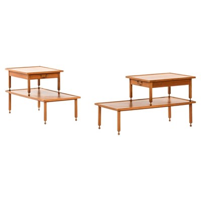 Side Tables in Mahogany, Walnut and Brass attributed to Josef Frank, 1950s, Set of 2-SC-2022129