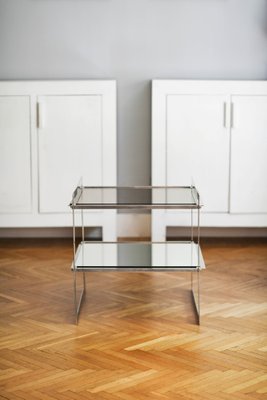 Side Tables in Steel with Mirrored Glass and Lower Shelf, 1970s, Set of 2-MNF-1311897