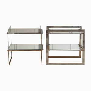 Side Tables in Steel with Mirrored Glass and Lower Shelf, 1970s, Set of 2-MNF-1311897