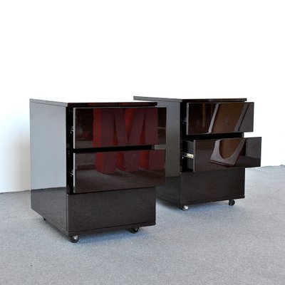 Side Tables with Three Drawers in Lacquered Wood, 1980s, Set of 2-JQO-952694