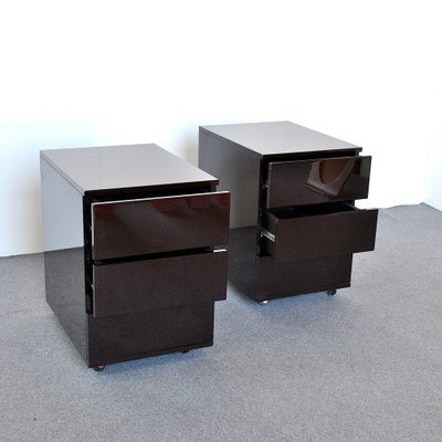 Side Tables with Three Drawers in Lacquered Wood, 1980s, Set of 2-JQO-952694