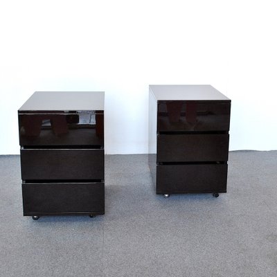 Side Tables with Three Drawers in Lacquered Wood, 1980s, Set of 2-JQO-952694