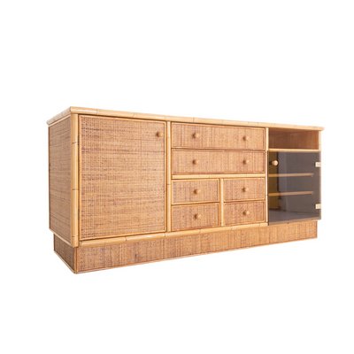 Sideboard in Bamboo and Rush, Italy, 1970s-UPW-1741561