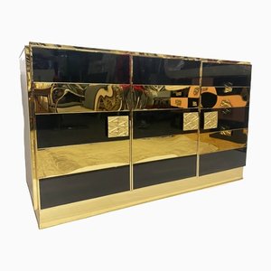 Sideboard in Brass and Colored Glass, 1970s-WIM-1131434