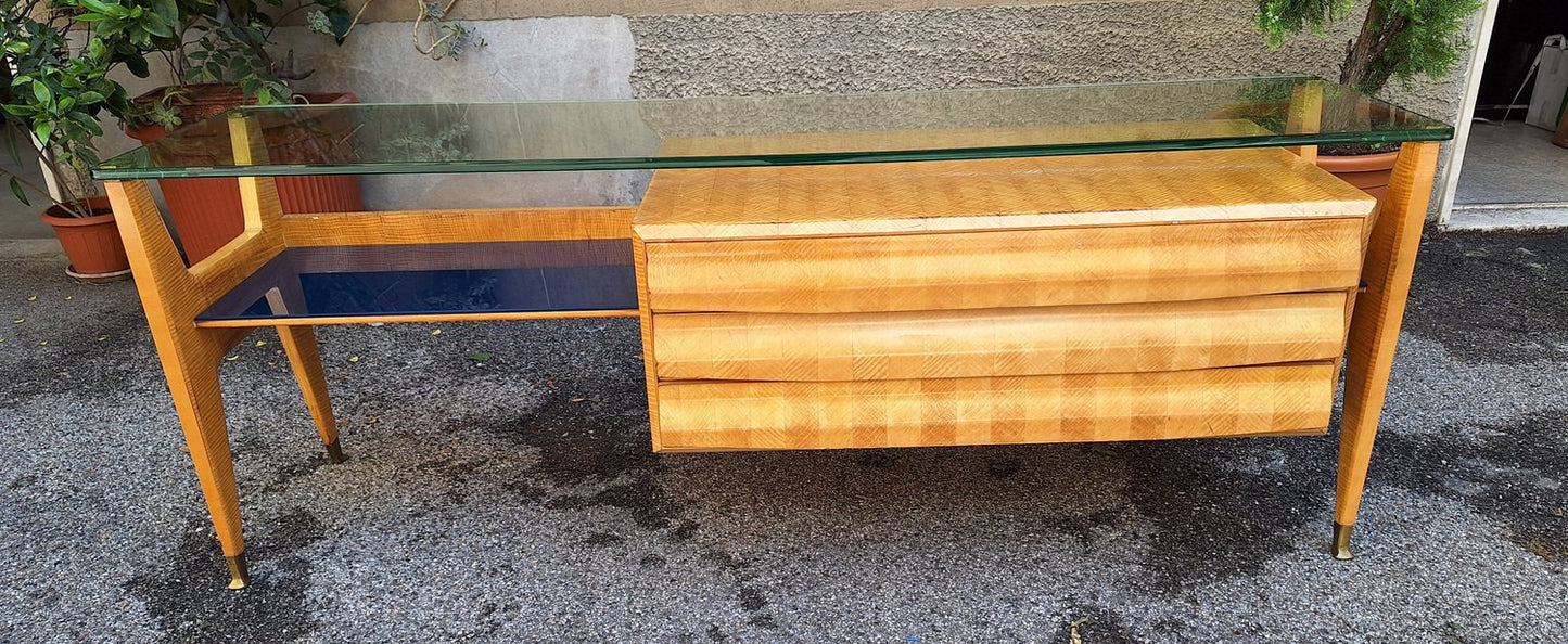 Sideboard in Maple Glass Tops by Nile Vittorio Dassi for La Permanente Mobili Cantù, 1950s