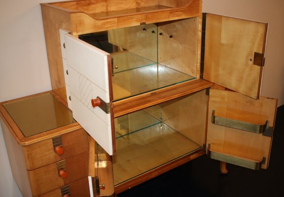 Sideboard in Maple, Leather and Gilt Glass from Laszlo Hoenig, 1940s-ED-1819330