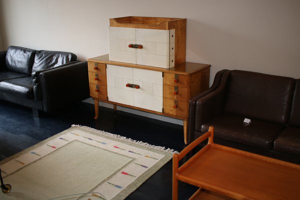 Sideboard in Maple, Leather and Gilt Glass from Laszlo Hoenig, 1940s-ED-1819330