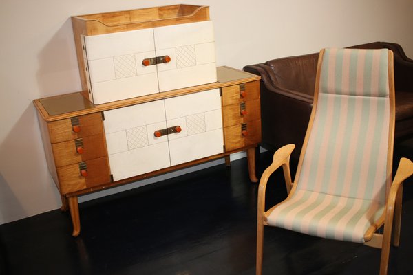 Sideboard in Maple, Leather and Gilt Glass from Laszlo Hoenig, 1940s-ED-1819330