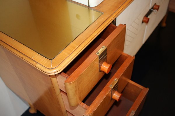 Sideboard in Maple, Leather and Gilt Glass from Laszlo Hoenig, 1940s-ED-1819330