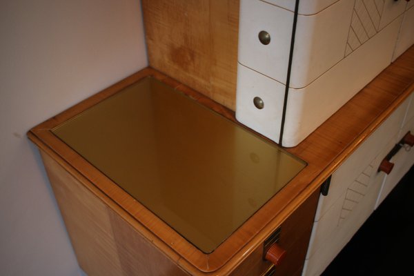 Sideboard in Maple, Leather and Gilt Glass from Laszlo Hoenig, 1940s-ED-1819330