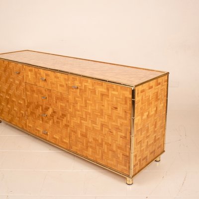 Sideboard in Pressed Bamboo and Brass 1975, 1970s-BAD-2035643