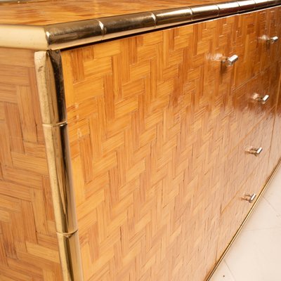 Sideboard in Pressed Bamboo and Brass 1975, 1970s-BAD-2035643